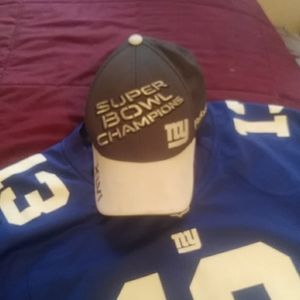 New York Gaints jersey and super bowl hat